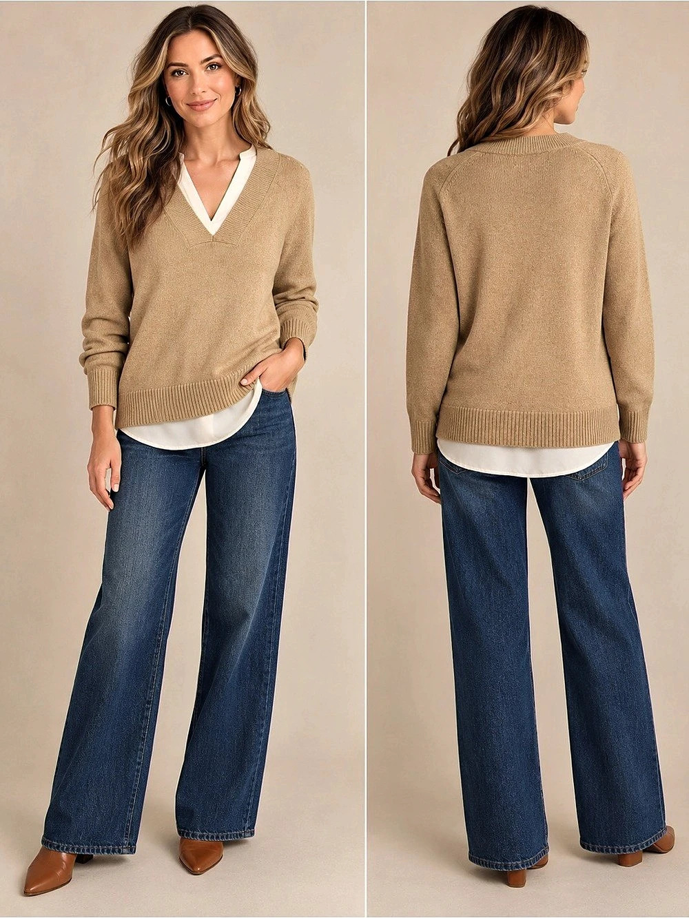 Banana Republic Camel V-Neck
Sweater Cotton Wool Blend Quiet
Luxury S